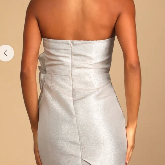 Caught in the Spotlight Champagne Sparkly Strapless Mini Dress - Picture 3 of 3